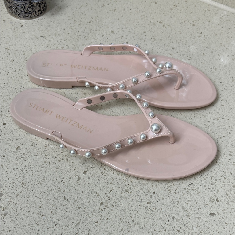 Stuart Weitzman Blush Sandals with Pearl Accents